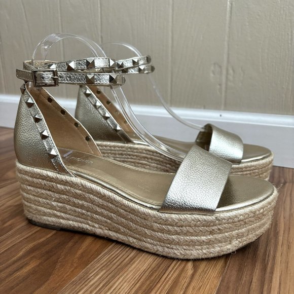 Marc Fisher Shoes - Marc Fisher Leather Studded Jazlyn Platform Jute Espadrille Wedge Sandals